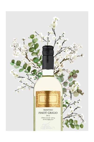 Pinot Grigio Bottle Grey by Naomi Davies framed canvas print