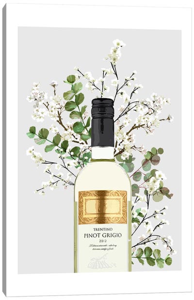 Pinot Grigio Bottle Grey Canvas Art Print - Naomi Davies