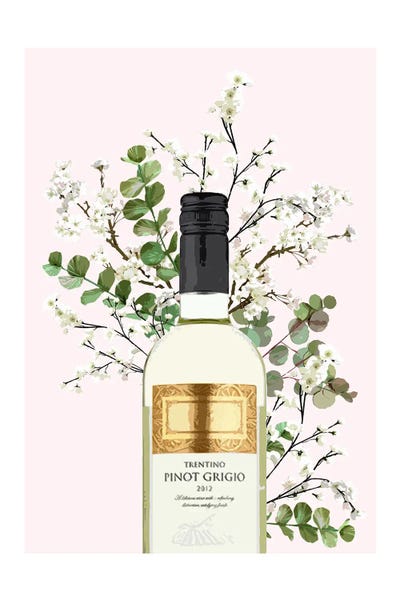 Pinot Grigio Bottle Pink by Naomi Davies canvas print