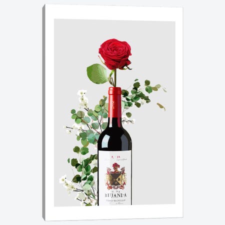 Red Wine Bottle Grey Canvas Print #NMD156} by Naomi Davies Canvas Artwork