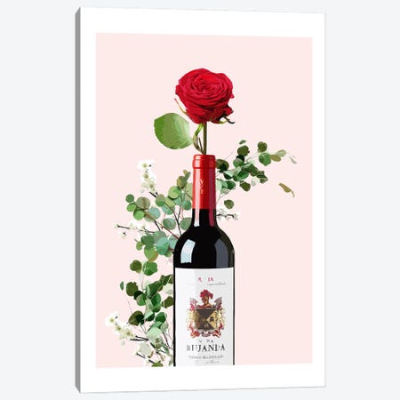 Red Wine Bottle Canvas Print #NMD157} by Naomi Davies Canvas Wall Art