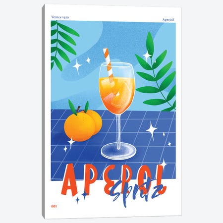 Retro Aperol Spritz Cocktail Canvas Print #NMD169} by Naomi Davies Canvas Wall Art