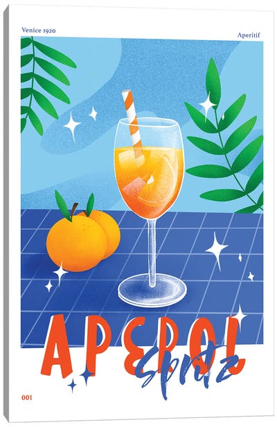 Retro Aperol Spritz Cocktail Canvas Art Print - Naomi Davies