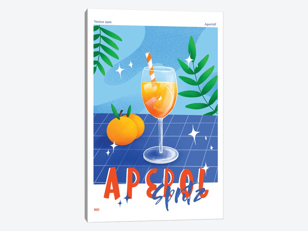 Retro Aperol Spritz Cocktail by Naomi Davies 1-piece Canvas Art