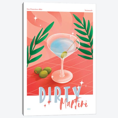 Retro Dirty Martini Cocktail Canvas Print #NMD170} by Naomi Davies Canvas Art Print