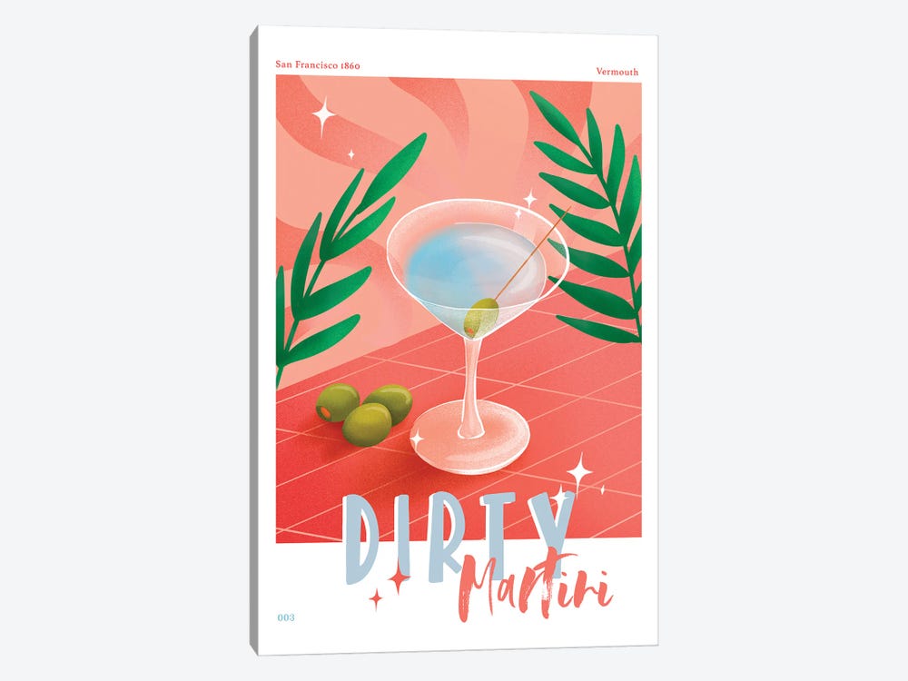 Retro Dirty Martini Cocktail by Naomi Davies 1-piece Canvas Art
