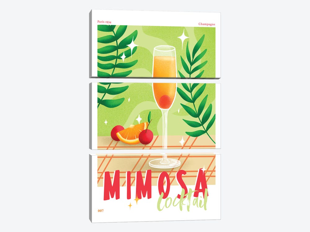 Retro Mimosa Cocktail by Naomi Davies 3-piece Canvas Print