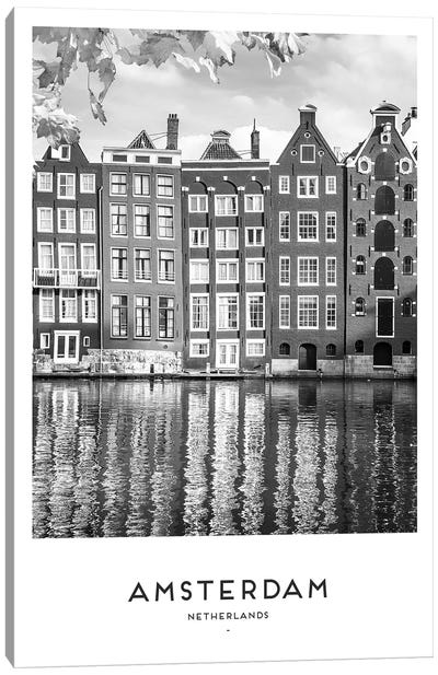 Amsterdam Netherlands Black And White Canvas Art Print - Amsterdam Travel Posters