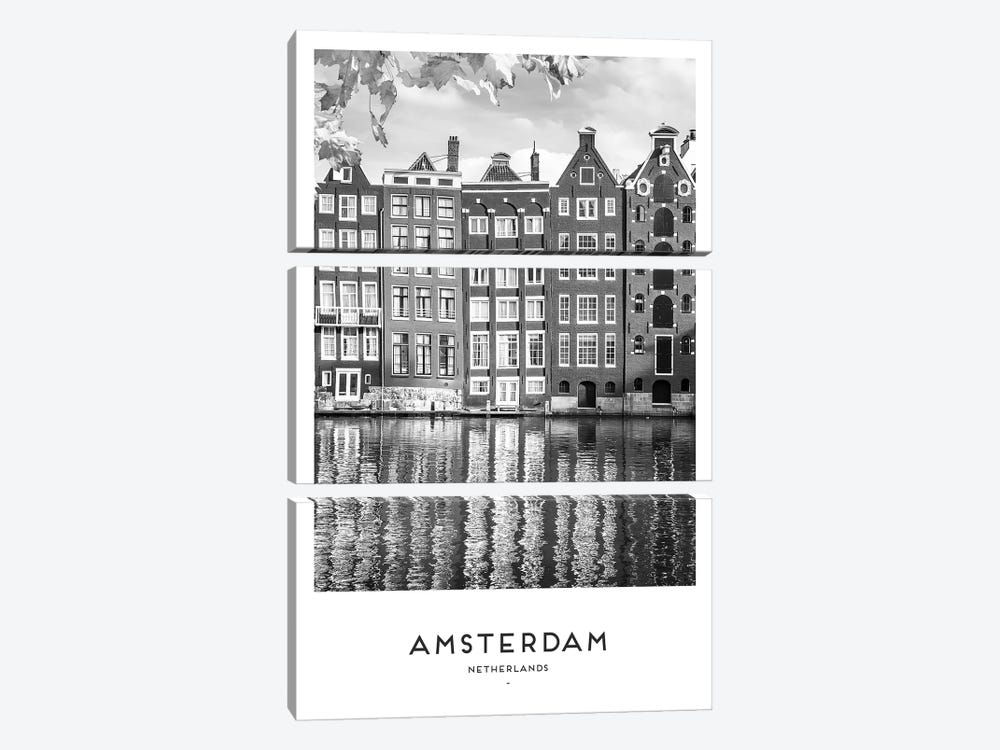 Amsterdam Netherlands Black And White by Naomi Davies 3-piece Canvas Print