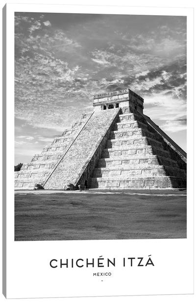 Chichen Itza Mexico Black And White Canvas Art Print - Ancient Ruins Art