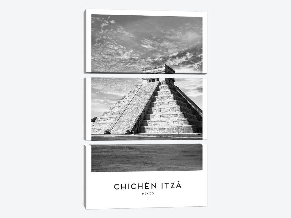 Chichen Itza Mexico Black And White by Naomi Davies 3-piece Canvas Art Print
