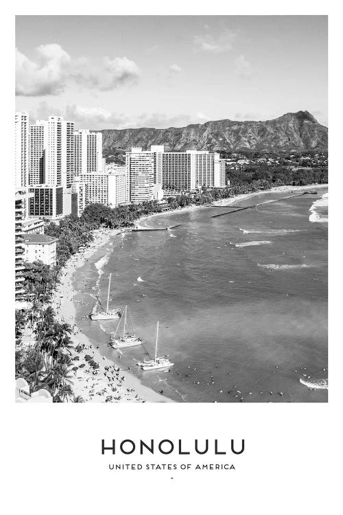 Honolulu Hawaii Black And White by Naomi Davies wall art