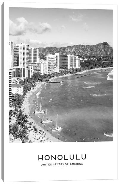 Honolulu Hawaii Black And White Canvas Art Print - Honolulu Art
