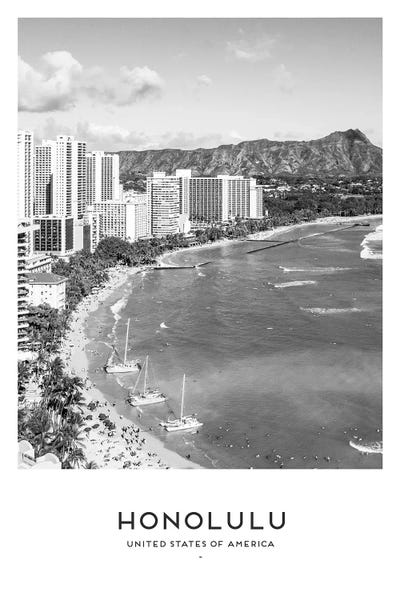 Hawaii: Honolulu Hawaii Black And White by Naomi Davies