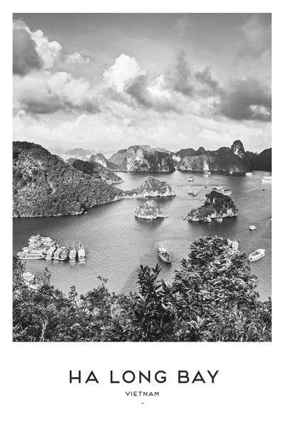 Natural Wonders: Ha Long Bay Vietnam Black And White by Naomi Davies