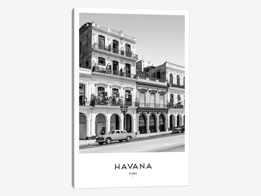 Havana Cuba Black And White by Naomi Davies 1-piece Canvas Wall Art