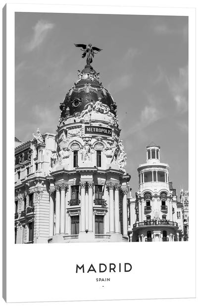 Madrid Spain Black And White Canvas Art Print - Naomi Davies