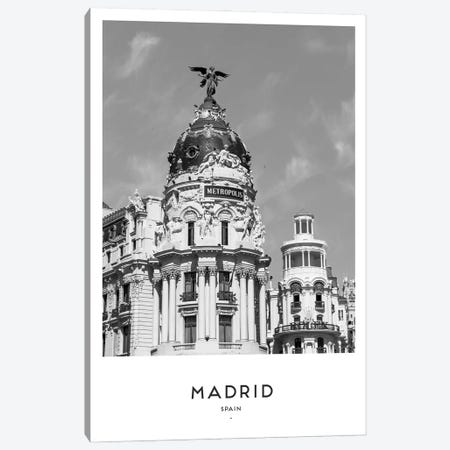 Madrid Spain Black And White Canvas Print #NMD44} by Naomi Davies Canvas Art