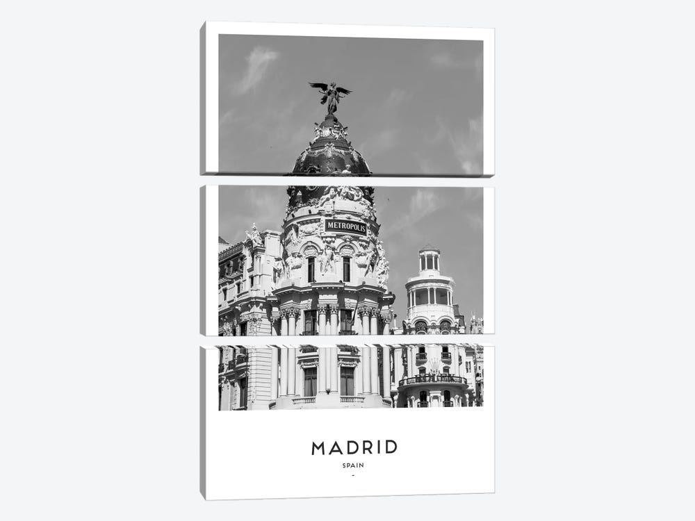 Madrid Spain Black And White by Naomi Davies 3-piece Art Print