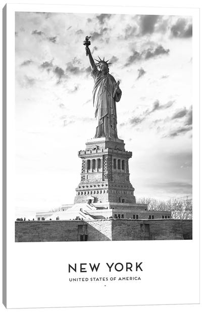 New York Statue Of Liberty Black And White Canvas Art Print - New York City Travel Posters