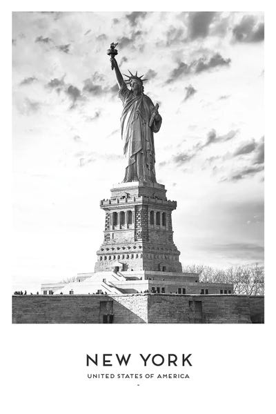 New York City Travel Posters: New York Statue Of Liberty Black And White by Naomi Davies