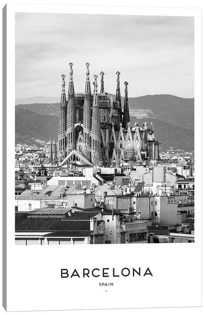 Barcelona Spain Black And White Canvas Art Print - Famous Places of Worship