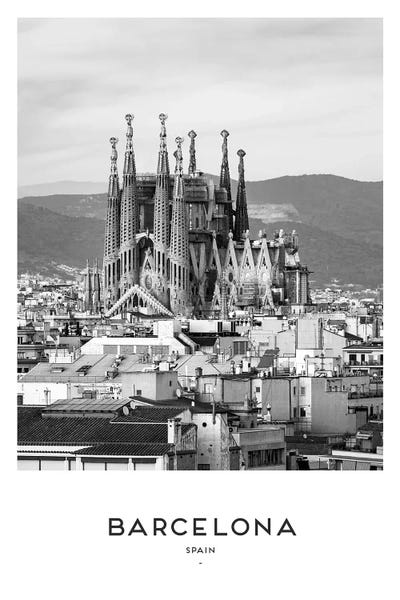 Famous Places Of Worship: Barcelona Spain Black And White by Naomi Davies