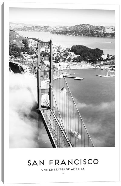 San Francisco Black And White Canvas Art Print - Golden Gate Bridge