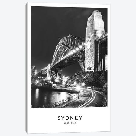Sydney Harbour Bridge Black And White Canvas Print #NMD72} by Naomi Davies Canvas Artwork