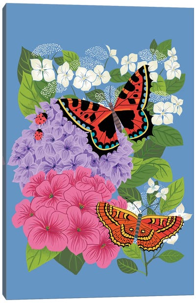Hydrangeas & Butterflies Canvas Art Print - Nancy Mckenzie
