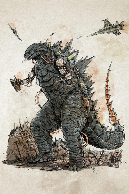 Godzilla On FIRE!, Fine Art Print