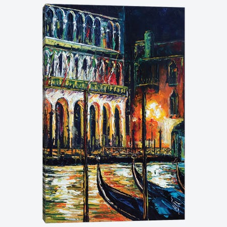 Venice. Grand Canal At Night Canvas Print #NMY114} by Natasha Mylius Canvas Art