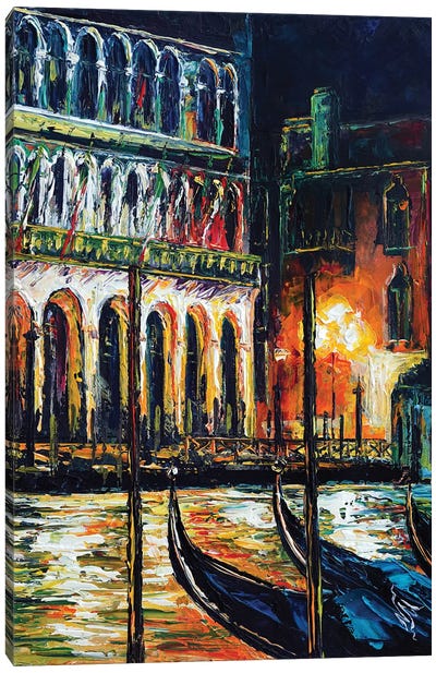 Venice. Grand Canal At Night Canvas Art Print - Natasha Mylius