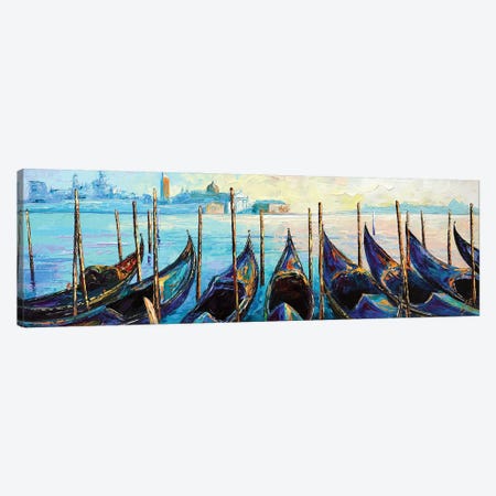 Gondolas At Giardini Ex Reali. Venice Canvas Print #NMY121} by Natasha Mylius Canvas Wall Art