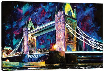 Tower Bridge At Night Canvas Art Print - United Kingdom Art