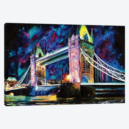 Tower Bridge At Night Canvas Print #NMY55} by Natasha Mylius Canvas Artwork