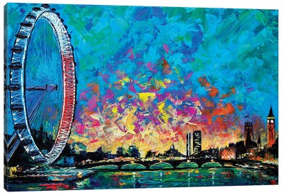View With London Eye Canvas Art Print - Ferris Wheels