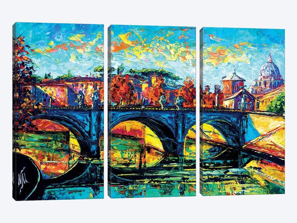 Vittorio Emanuele II Bridge, Rome by Natasha Mylius 3-piece Canvas Print