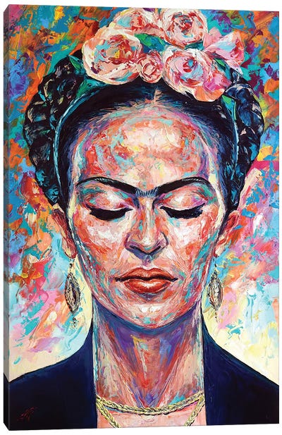 Frida Kahlo Canvas Art Print - Floral Portrait Art