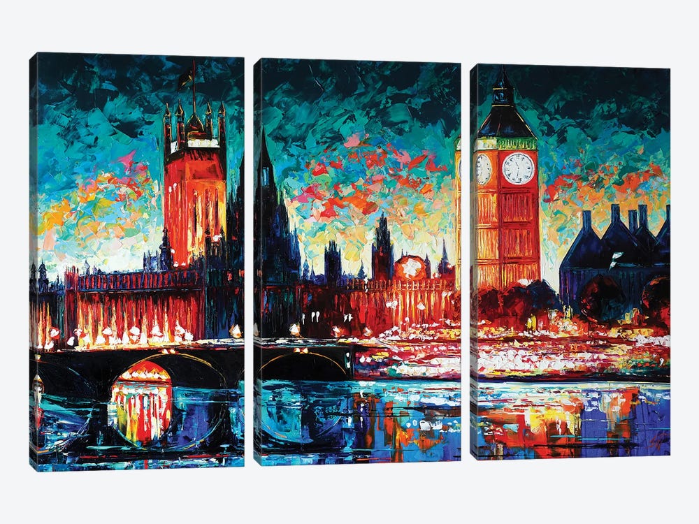 Big Ben And Houses Of Parliament by Natasha Mylius 3-piece Canvas Art