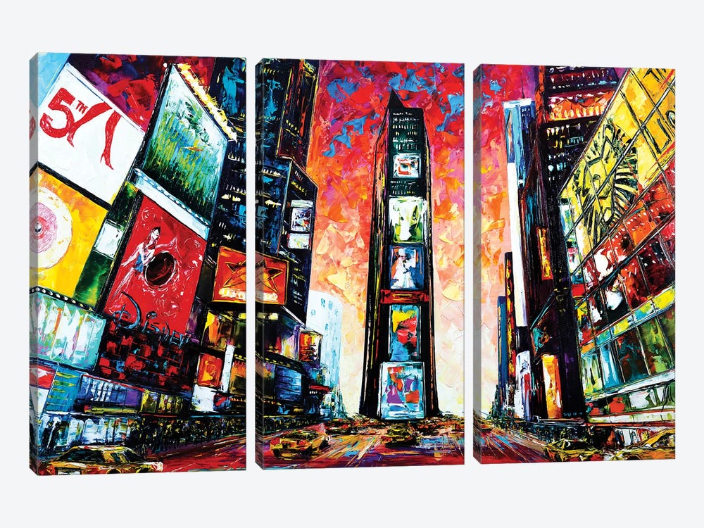 Times Square. The World Crossroads. by Natasha Mylius 3-piece Canvas Print