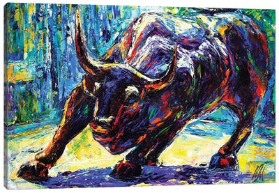 Charging Bull Canvas Art Print - Bull Art