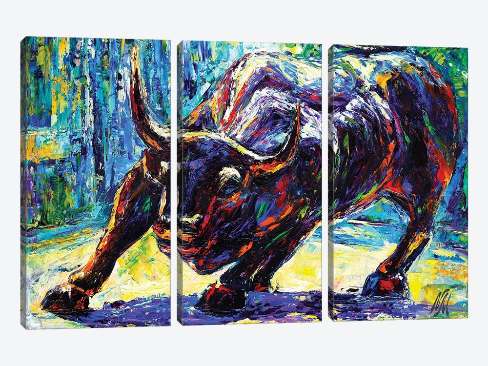 Charging Bull by Natasha Mylius 3-piece Canvas Art Print