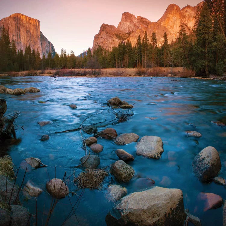 Yosemite Valley As Seen From The Bank Of The Merced River, Yosemite National Park, California, USA