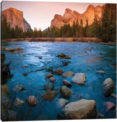 Yosemite Valley As Seen From The Bank Of The Merced River, Yosemite National Park, California, USA Canvas Art Print