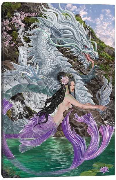 Waterfalls Of Jade Canvas Art Print - Dragon Art