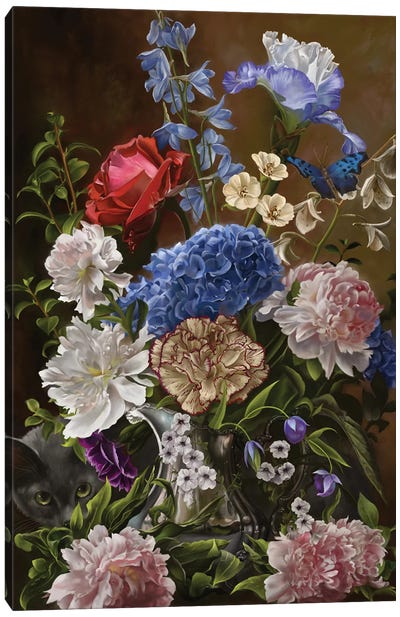 Bouquet In Blue Canvas Art Print - Peony Art
