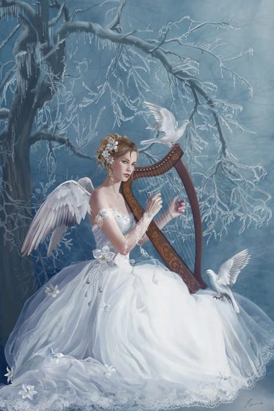 Doves & Pigeons: Chorus Agne With Harp And Dove by Nene Thomas