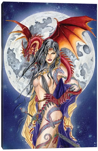 Dragon Moon Canvas Art Print - Mythological Figures