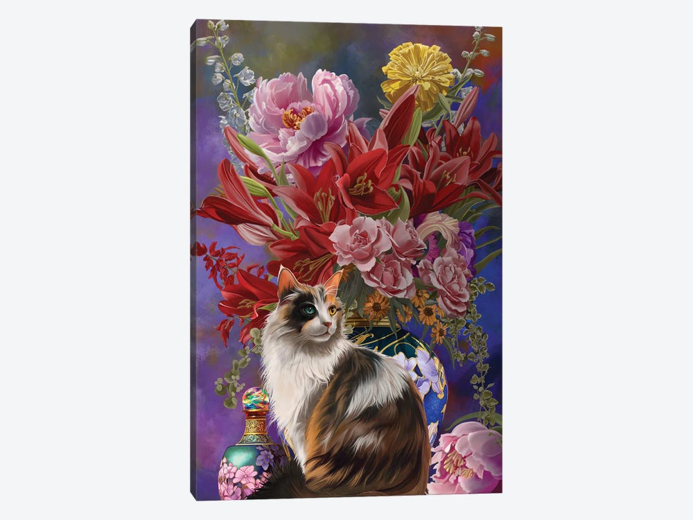 Cats And Flowers Four Chinoiserie by Nene Thomas 1-piece Canvas Art